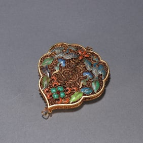 A Qing Dynasty silver-gilt cloisonné inlaid with a multi-treasure fasting plaque