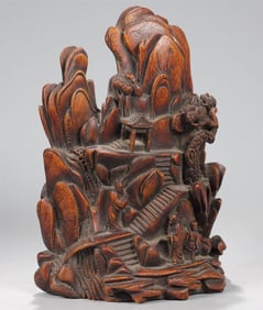 A Qing Dynasty agarwood carving with a piano to visit a friend Shanzi ornament