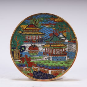 A cloisonné landscape mirror