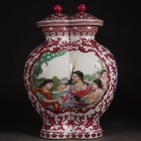 A Qing Qianlong enamel color agate red consecrated Western figure twin bottle