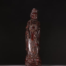 A Qing Dynasty bamboo carved Guanyin statue