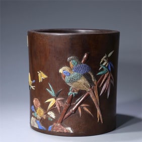 A Qing Dynasty Huanghuali inlaid with a hundred treasures inlaid with Qianlong's imperial Yingming