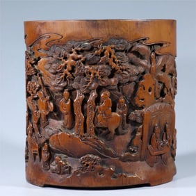 A bamboo carving literati of the Qing Dynasty Yaju study pen holder