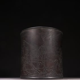 A rosewood landscape poetry pen holder