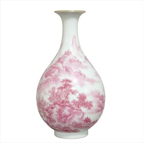 A Qing Dynasty Yongzheng agate red landscape jade pot spring vase