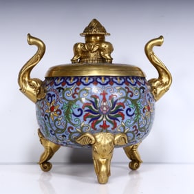 A piece of Qing Dynasty cloisonné elephant trunk ear incense burner