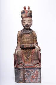 A Qing Dynasty wood carving lacquer gold Wenchang emperor statue (old crack)