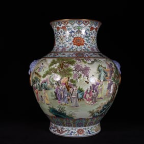 A piece of the Qianlong era of the Qing Dynasty pastel immortals wishing longevity and elephant ears