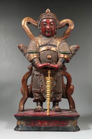 A camphor wood lacquer gold carving Vetuo Bodhisattva statue of the Qing Dynasty