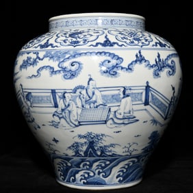 A Ming blue and white character story pattern jar
