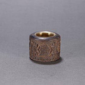 A piece of Qing Dynasty agarwood bag golden longevity character pattern finger