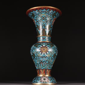 A piece of Qing Dynasty copper-tired cloisonné entwined lotus appreciation bottles
