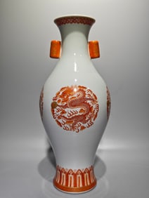A Great Qing Dao Lightyear alum red dragon amphora olive vase