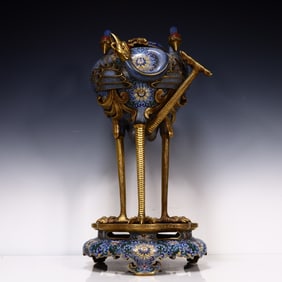 A Qing Dynasty cloisonné crane three-legged incense furnace