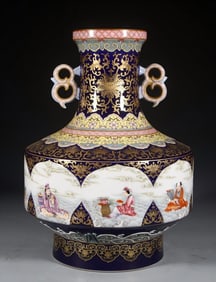 A Qing Qianlong double-eared gold-painted eight immortals cross the sea to show their magical powers