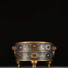 A Ming Dynasty copper gilt cloisonné enamel floral pattern bamboo stove