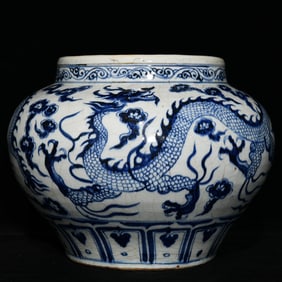 A Yuan blue and white dragon pattern jar