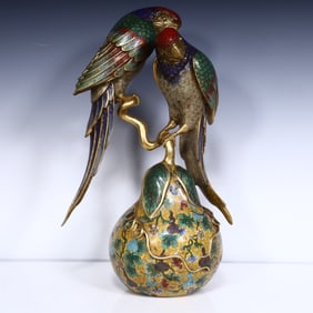 A Qing Dynasty cloisonné parrot ornament