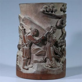 A bamboo carving of the Qing Dynasty Ren Bo Nian poetry character pen holder