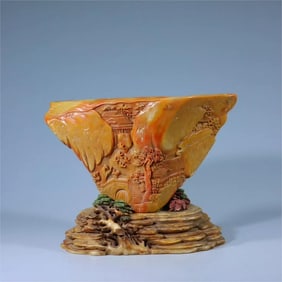A beautiful Shoushan stone carving deep mountain visiting friends study brush wash
