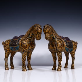 A pair of cloisonné Tang horses