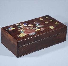 A large red sour branch wood inlaid with a treasure cover box in the Qing Dynasty