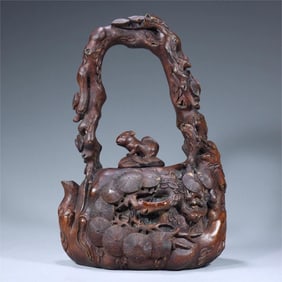 A beautiful bamboo carved stump pine pattern beam pot