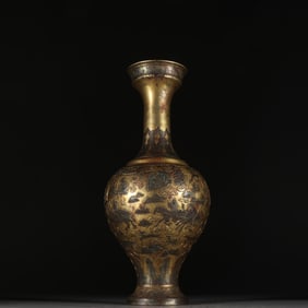 A Liao gold copper gilt hunting picture vase