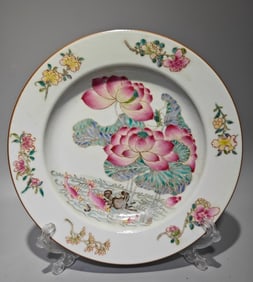 A late Qing pastel lotus plate