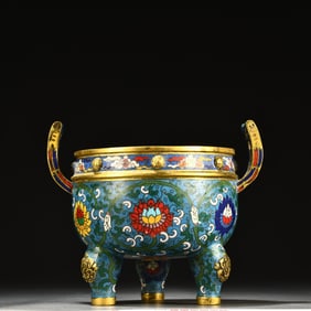 A cloisonné entwined lotus pattern incense burner