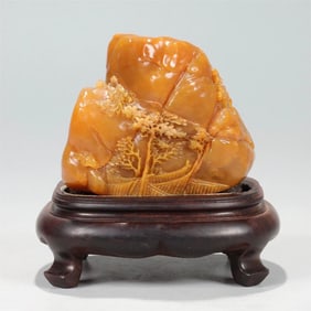 A beautiful Tianhuang stone carving with a piano to visit friends Shanzi ornaments