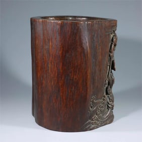 A Qing Dynasty agarwood carving Kuixing Dou study pen holder