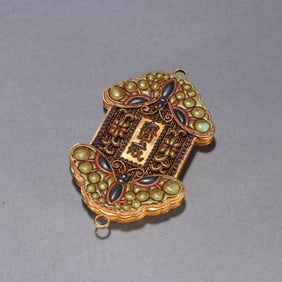 A Qing Dynasty silver-gilt cloisonné inlaid treasure fasting plaque