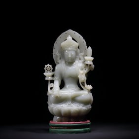 A piece of Hetian jade Ksitigarbha Bodhisattva of the Qing Dynasty