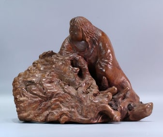 A Qing boxwood bangs play golden toad nodule ornament