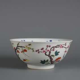 A blue and white bowl in a pastel four-season flower made by Qing Dao Lightyear