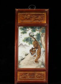 A pastel "tiger roar" porcelain panel painting