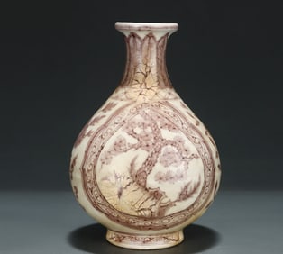 A Ming Dynasty glazed red pine tree mangrove cracked jade pot spring vase