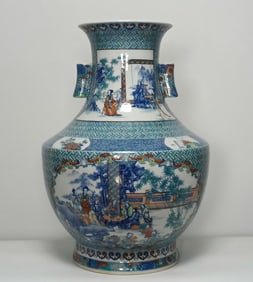 A piece of Qing Qianlong model Doucai swastika pattern floor window collection elegant character