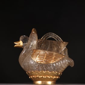 A Liao gold crystal-clad double goose pot