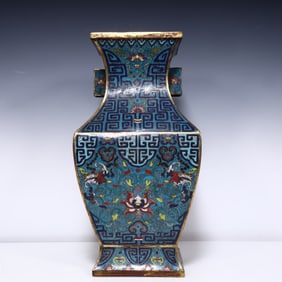 A Qing Dynasty cloisonné square bottle