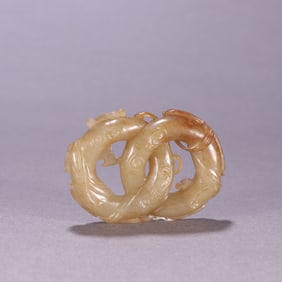 A Hetian jade double dragon serial pendant