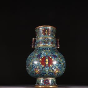A Qing Dynasty copper gilt cloisonné entwined lotus appreciation vase