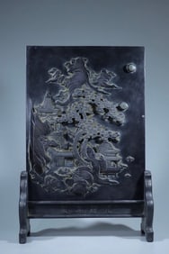 A Qing Dynasty inkstone carving Chen Botao's pavilion birthday insert