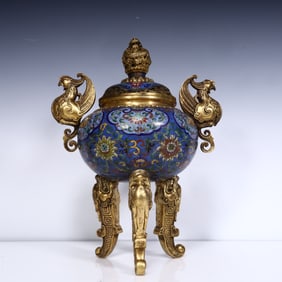 A Qing cloisonné dragon and phoenix incense burner
