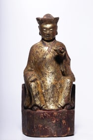 A statue of Ksitigarbha Bodhisattva in Qing Dynasty wood-carved and lacquered gold