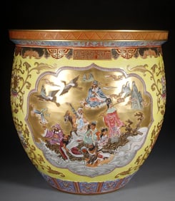 A piece of Qing Qianlong carved Eight Immortals across the sea Golden Land Eight Treasure Vats