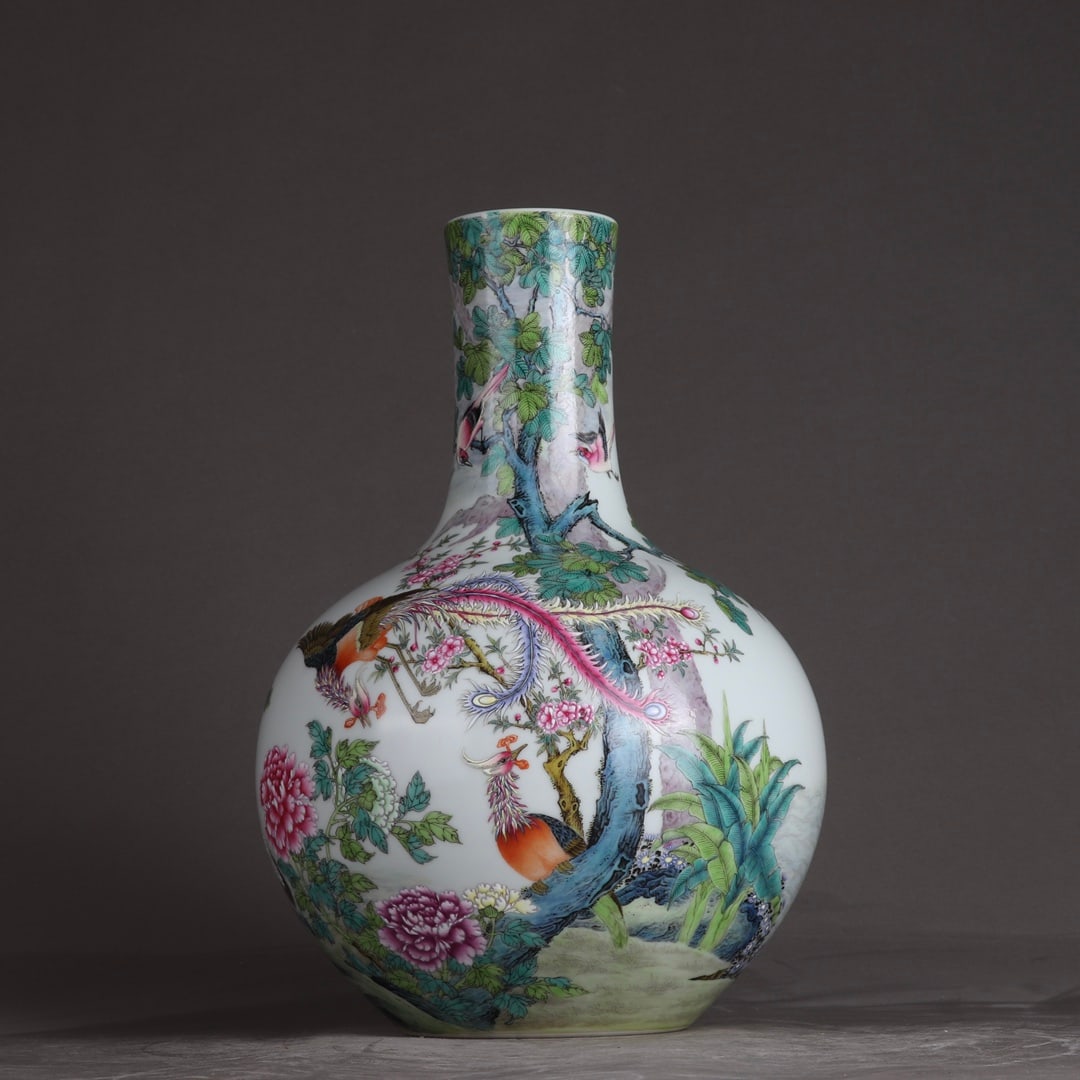 A Qing Yongzheng enamel flower and bird sky ball vase (1 of 9)