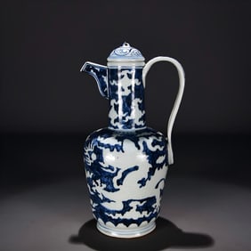 A Ming Xuande blue ground left white carved seawater dragon pattern pot