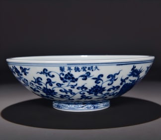 A Ming Xuande blue and white entwined phoenix pattern bowl